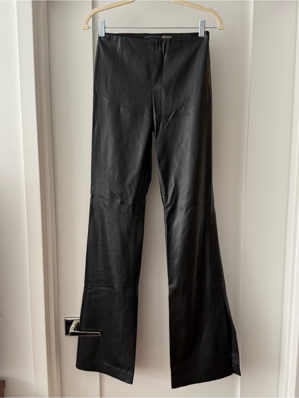 Alice + Olivia Black Vegan Leather Flare Pants